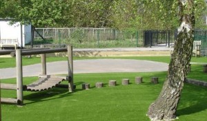 Artificial grass in a playground